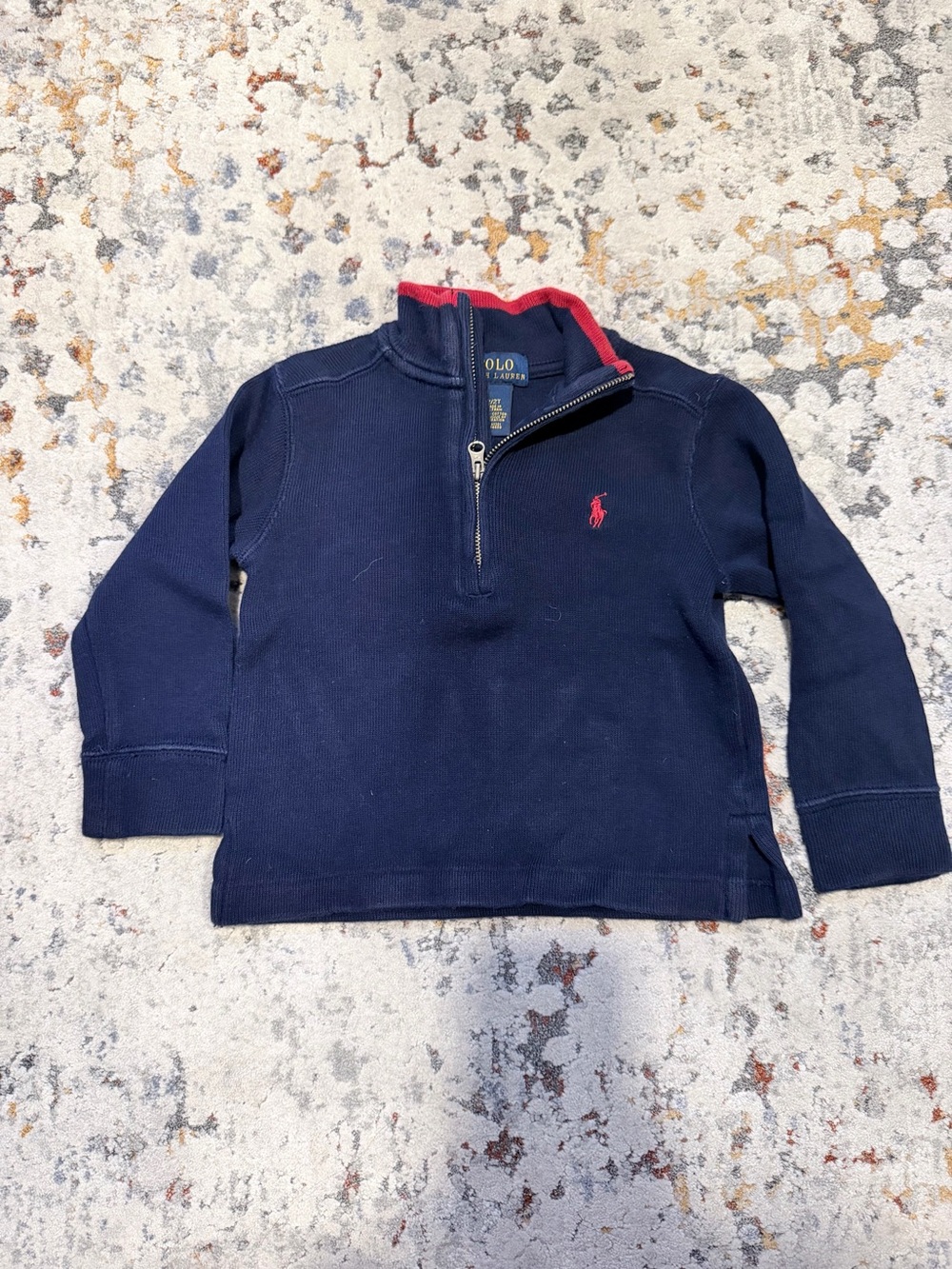 Ralph Lauren Navy Half-Zip Pullover with Red Pony and Trim - Kids